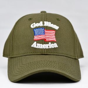 “God Bless America” w/ American Flag in Olive Gree